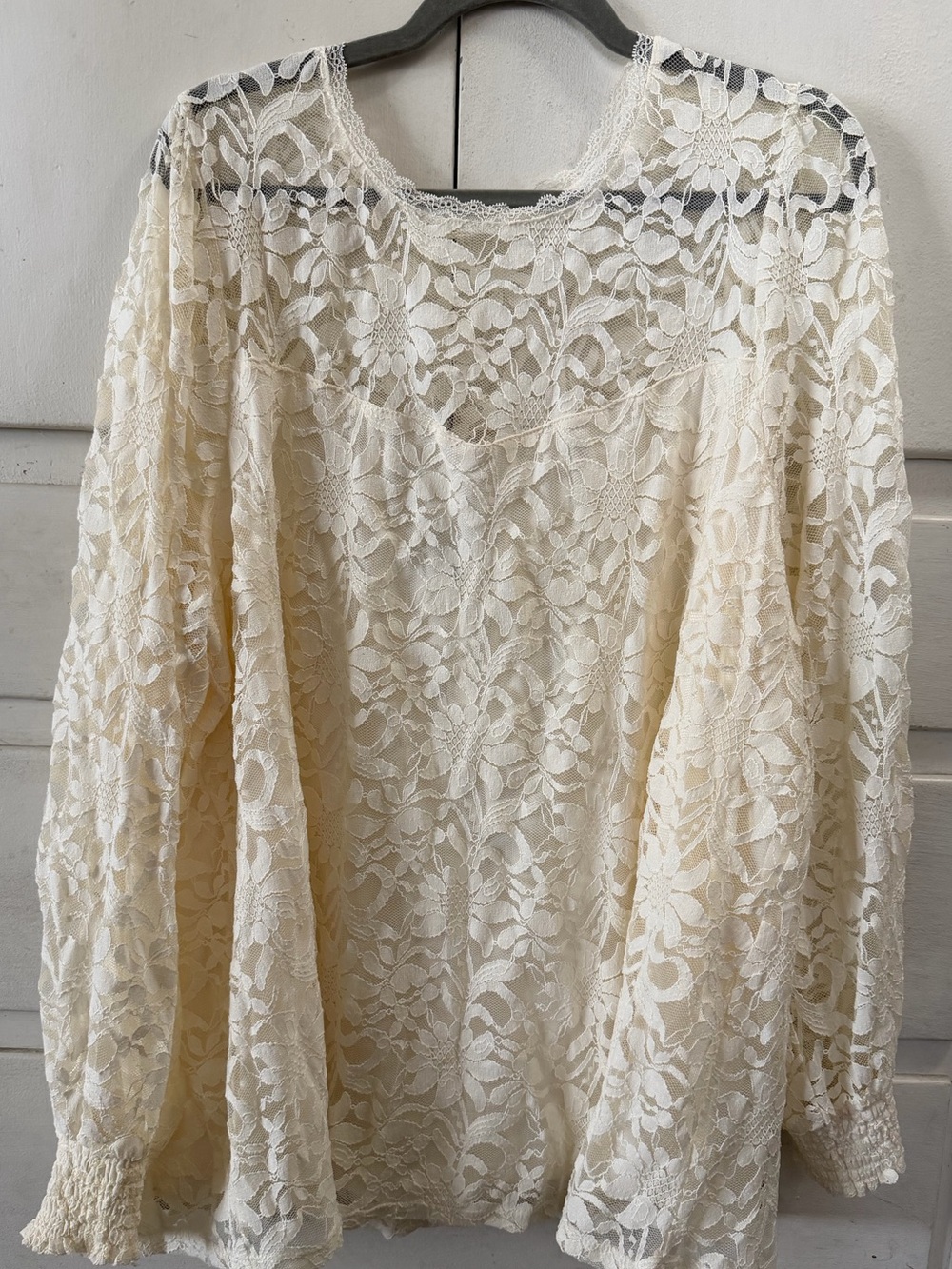 torrid Cream Lace Long-Sleeve Blouse